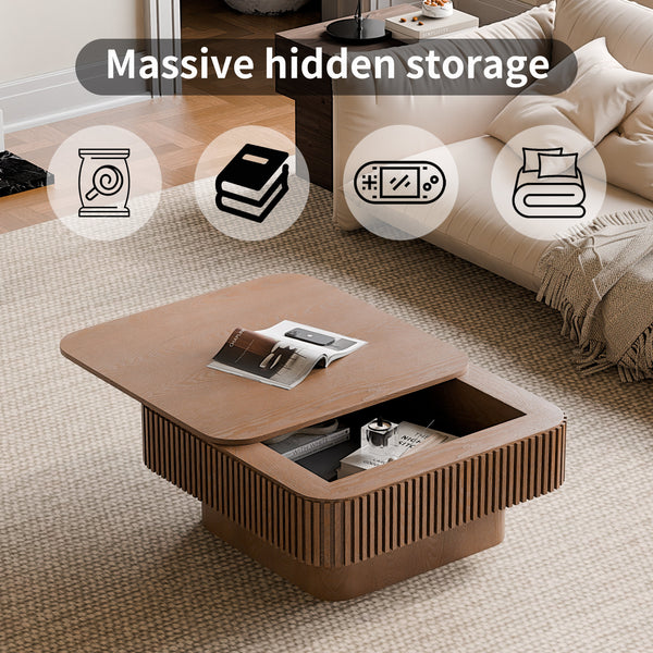 Walnut Square Modern Coffee Table with Hidden Storage