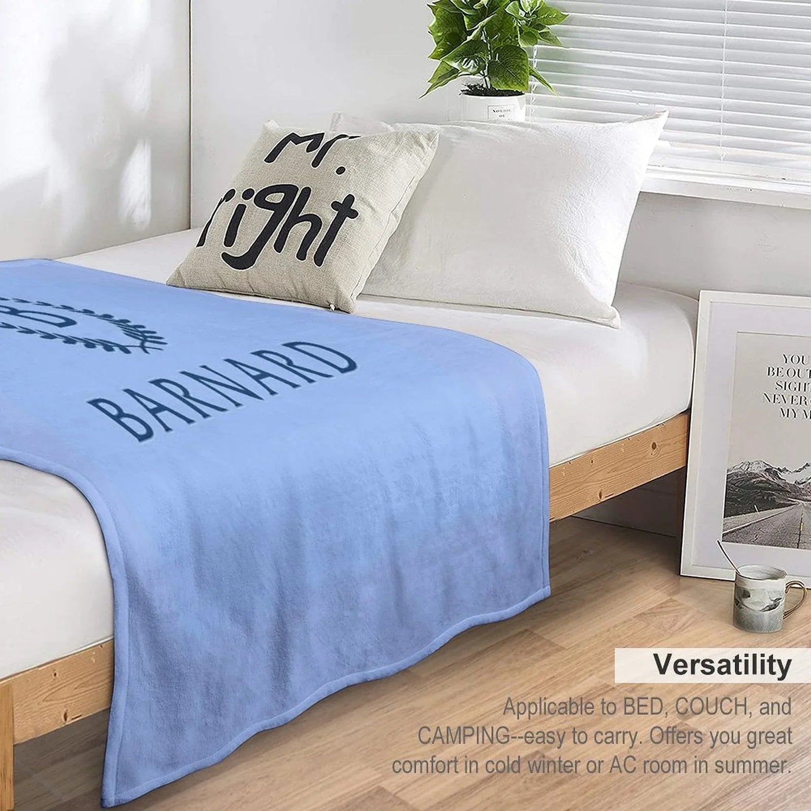 Barnard College Baby Blue Logo Throw Blanket