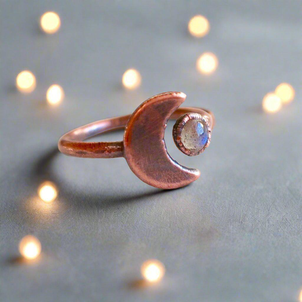 Copper Labradorite Moon Ring - Moonlit Intuition| By Blackbird & Sage