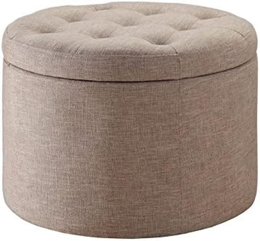 Round Shoe Ottoman Tan Fabric 12 Compartment Storage