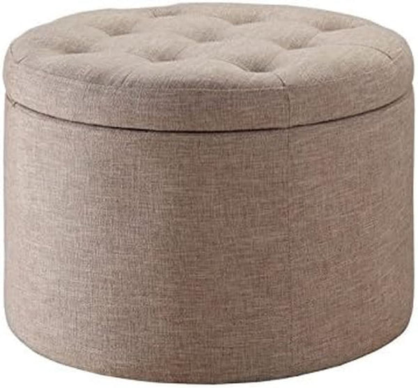 Round Shoe Ottoman Tan Fabric 12 Compartment Storage