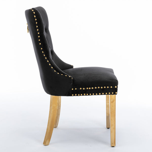 Nikki Collection Modern Tufted Solid Wood Velvet Upholstered Dining Chair with Gold Legs