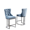 Set of 2 Light Blue Velvet Wing‑Back Bar Stool Set