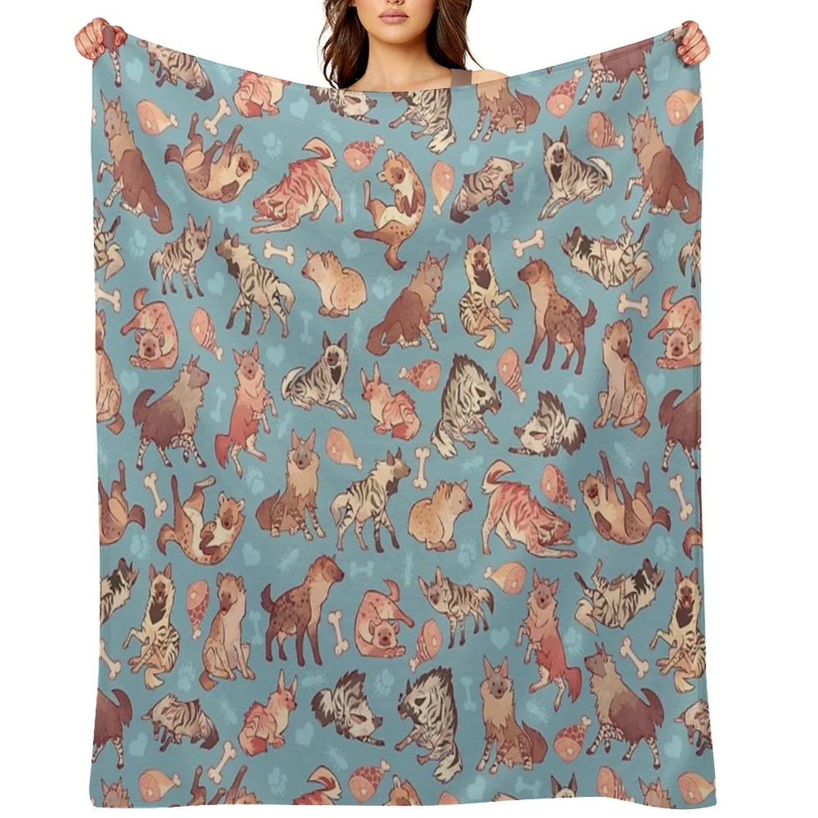 Hyenas in Cerulean Throw Blanket