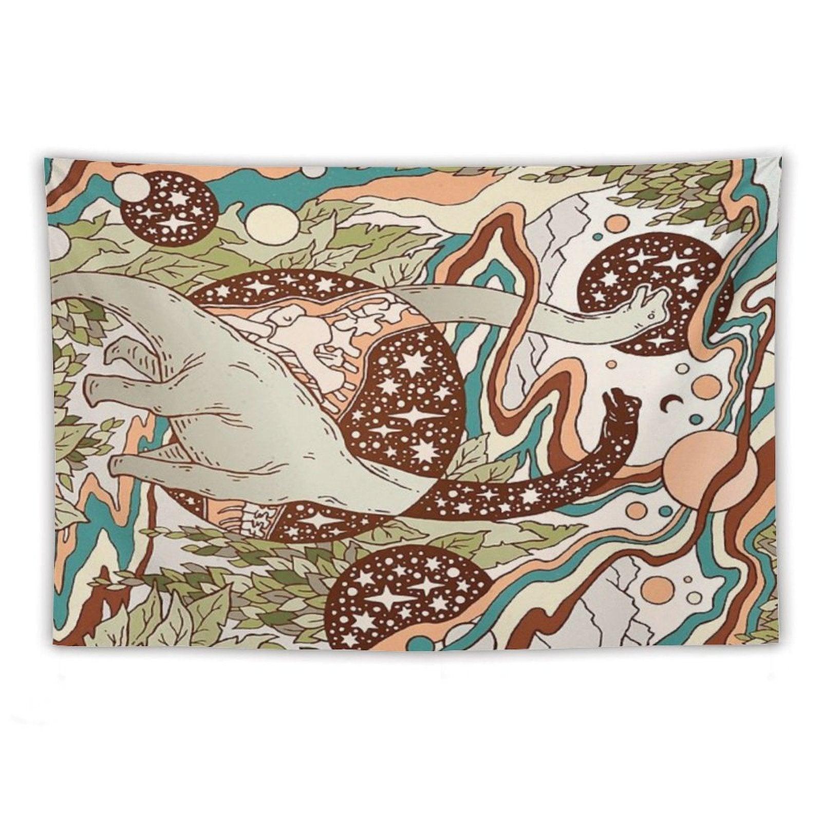 Jurassic Portal  Retro Rainbow Palette  Dinosaur Science Fiction Art Tapestry
