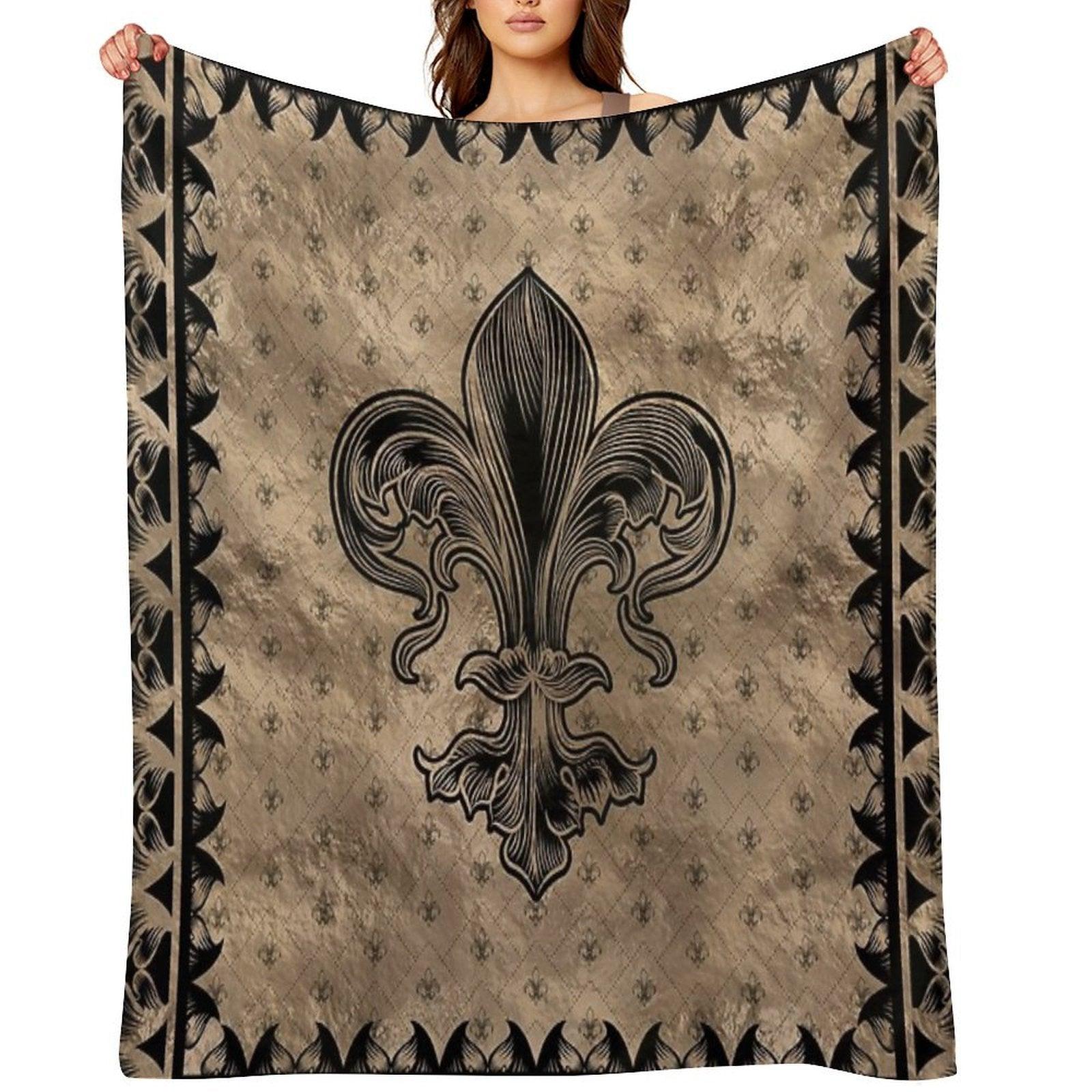 Fleur-de-lis - Black And Gold Throw Blanket