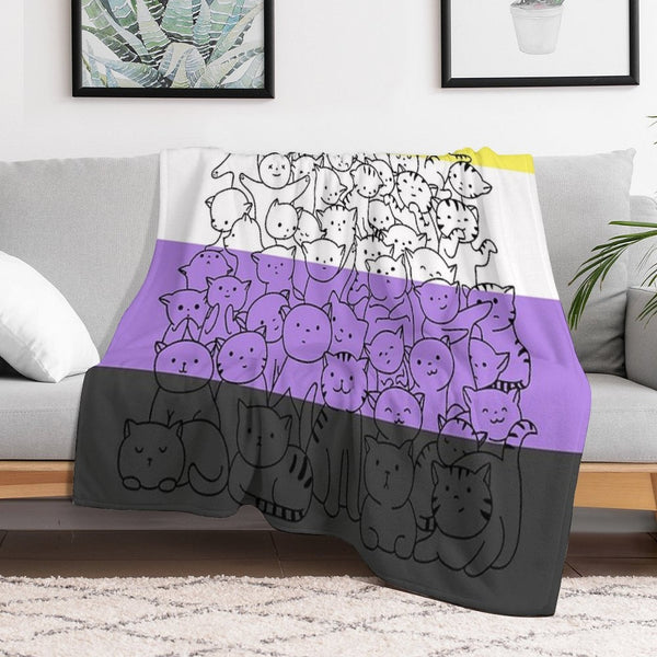 Nonbinary Enby Cat Pride Flag Plush Throw Blanket