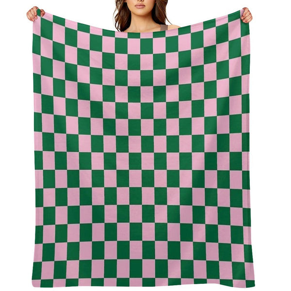 Cotton Candy Pink And Cadmium Green Checkerboard Premium Throw Blanket
