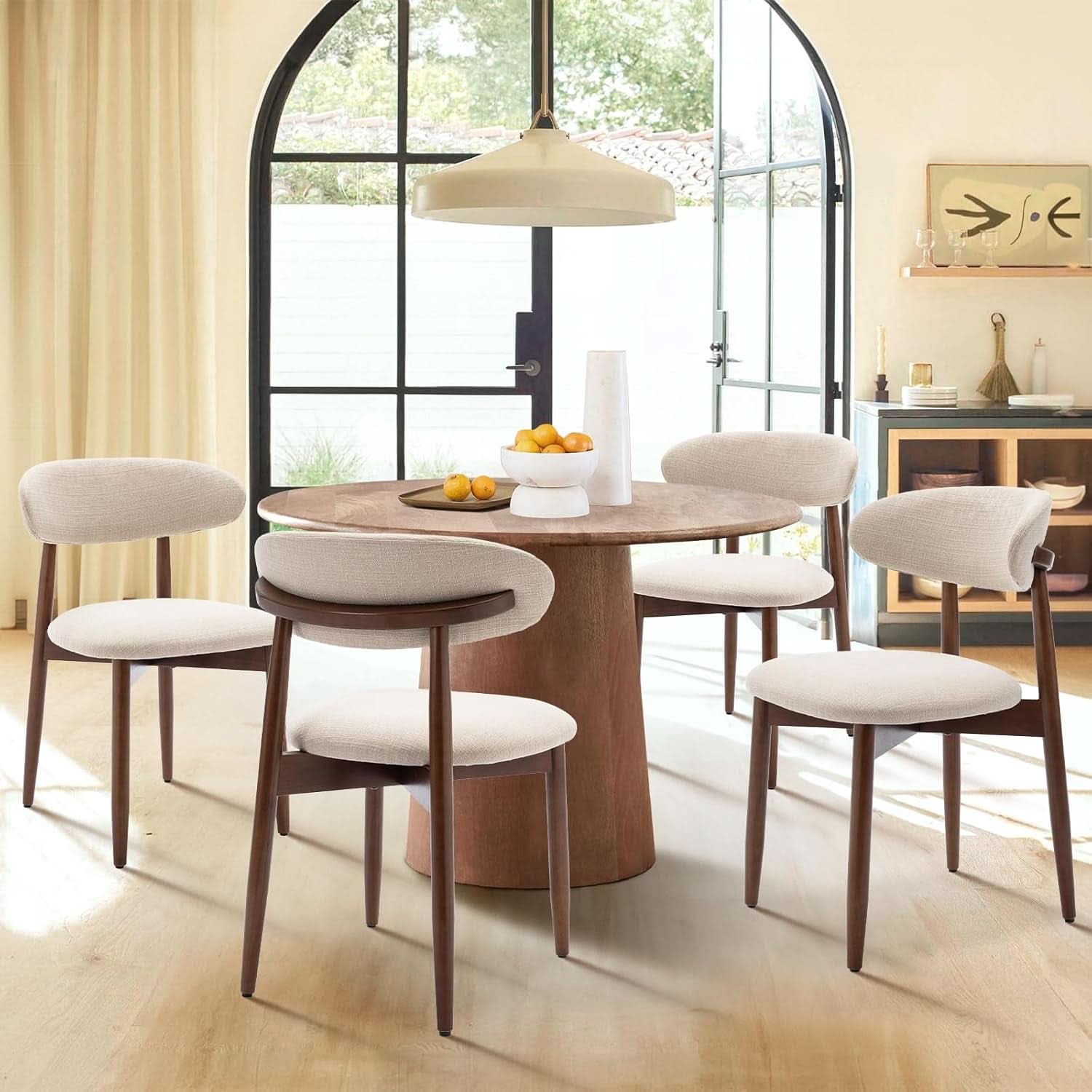 Beige Upholstered Contemporary Wood Dining Chair Set