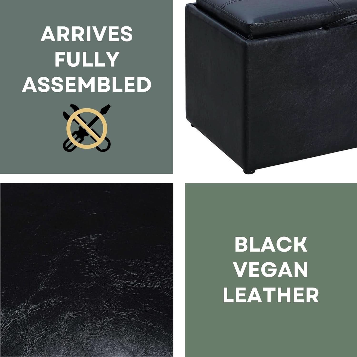 Accent Storage Ottoman 22 Point 75 Inches Charcoal Jet Black