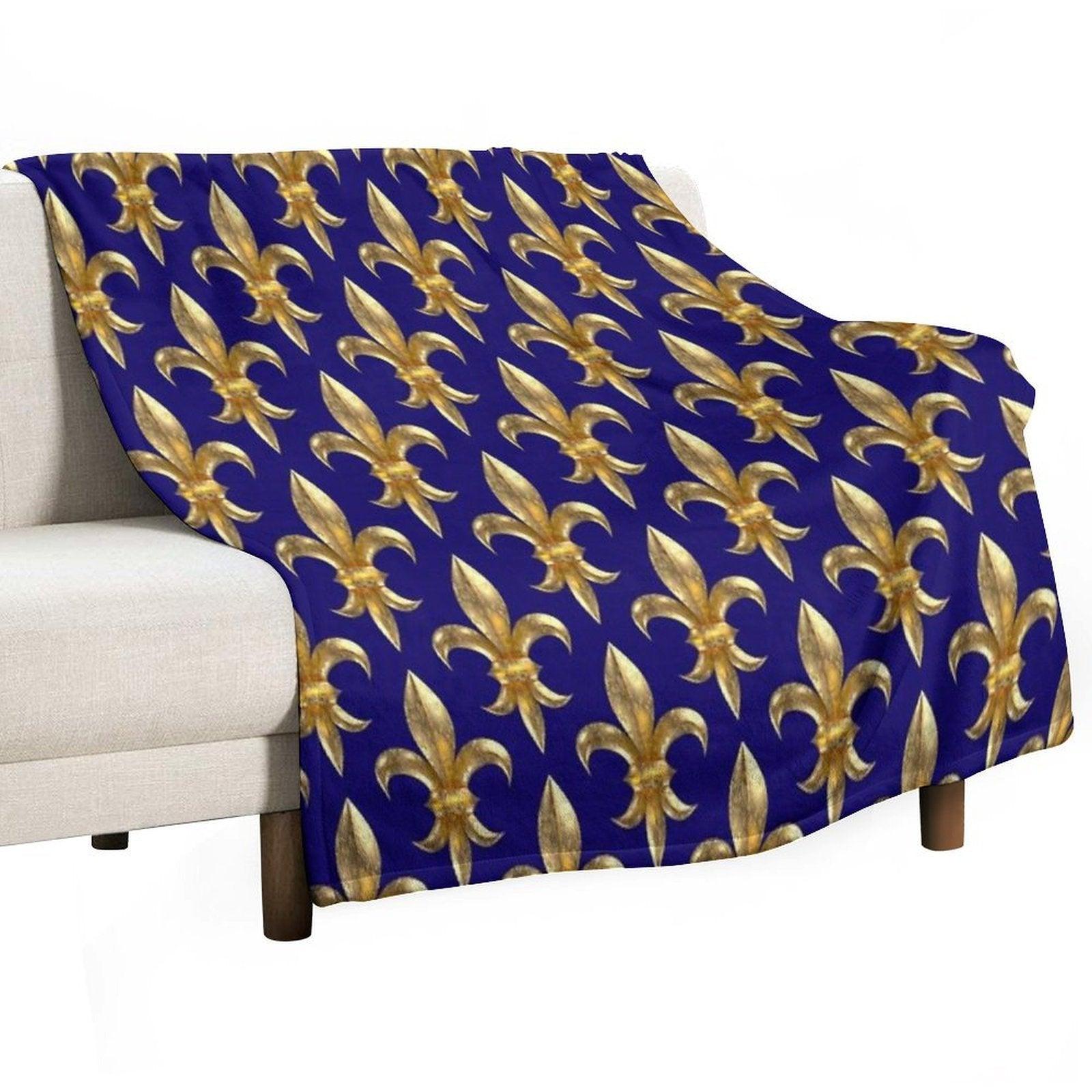Fleur De Lys  Fleur De Lis 3D Gold Look Pattern, Large Corroded Throw Blanket