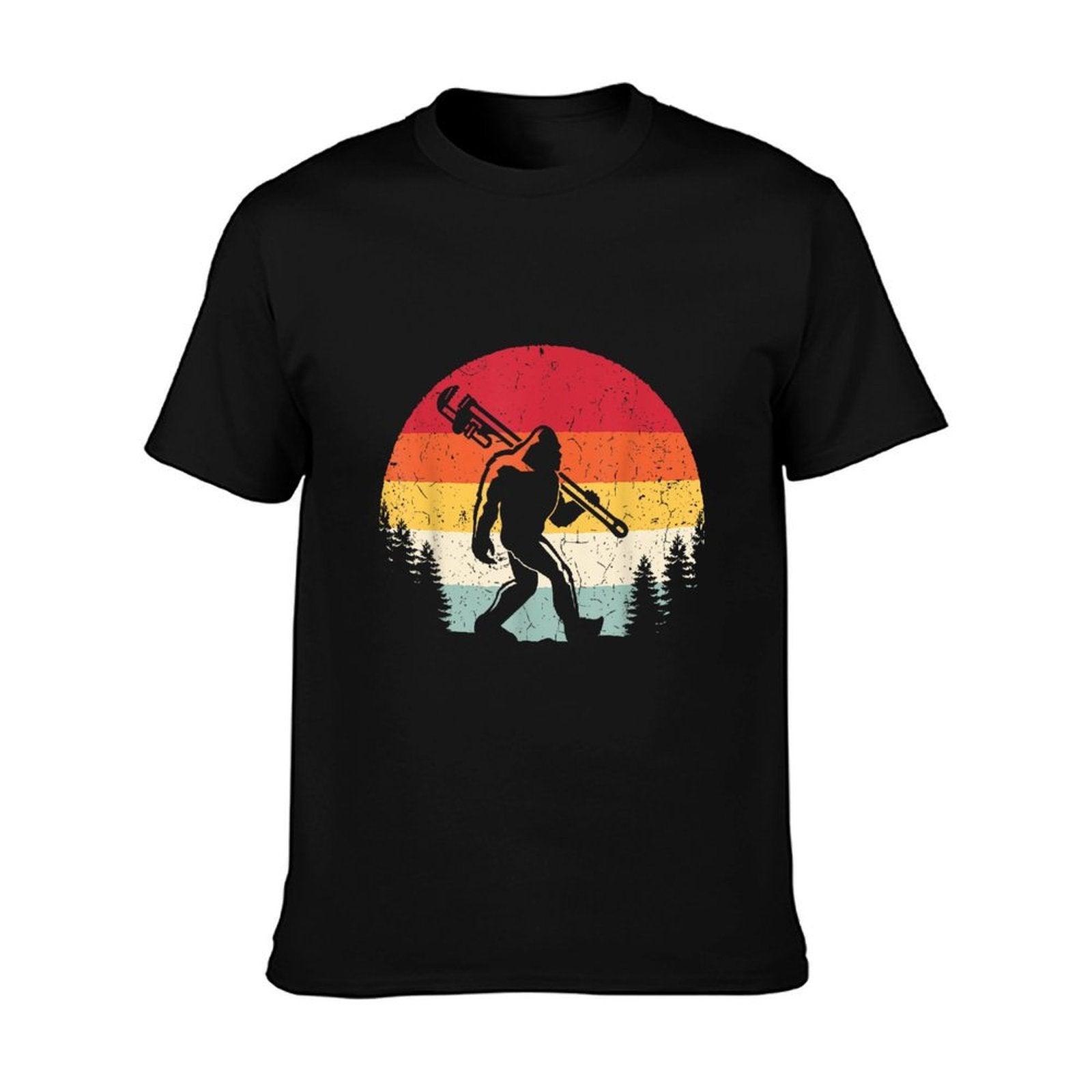 Vintage Bigfoot Plumber Pipe Wrench Funny Sasquatch Plumbing T-Shirt