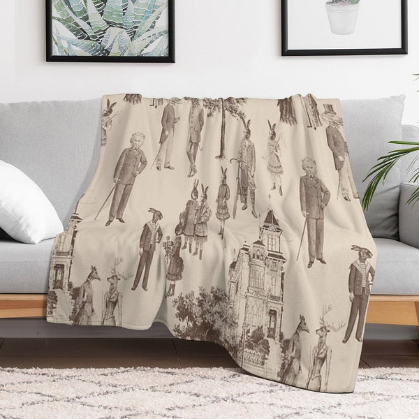 Antique Victorian Animals Brown Beige Toile Anti-pilling Throw Blanket