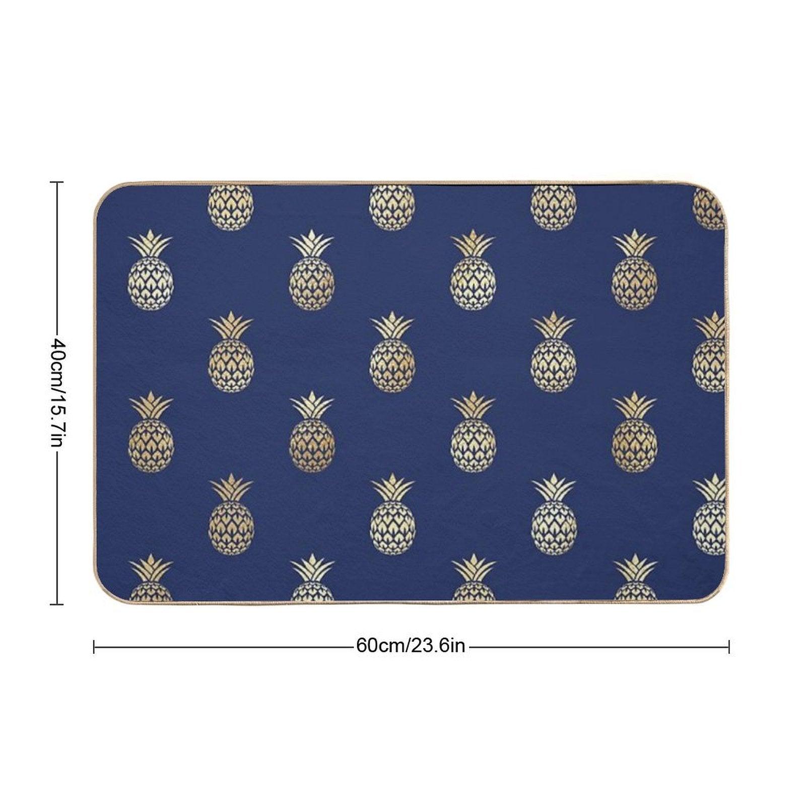Navy And Gold Pineapples Bath Mat