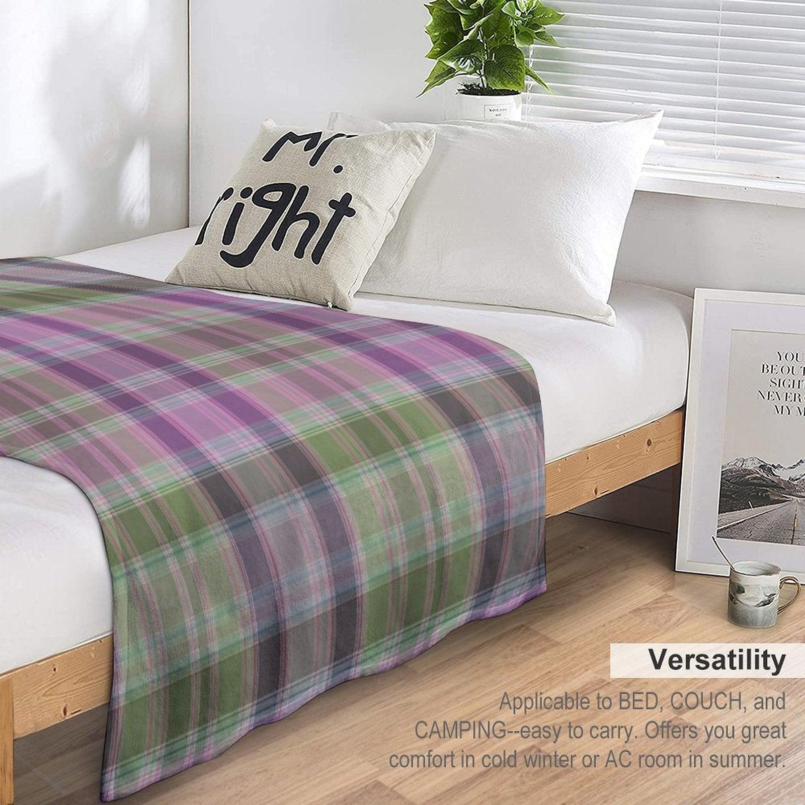 Green And Lilac Tartan Plaid. Throw Blanket
