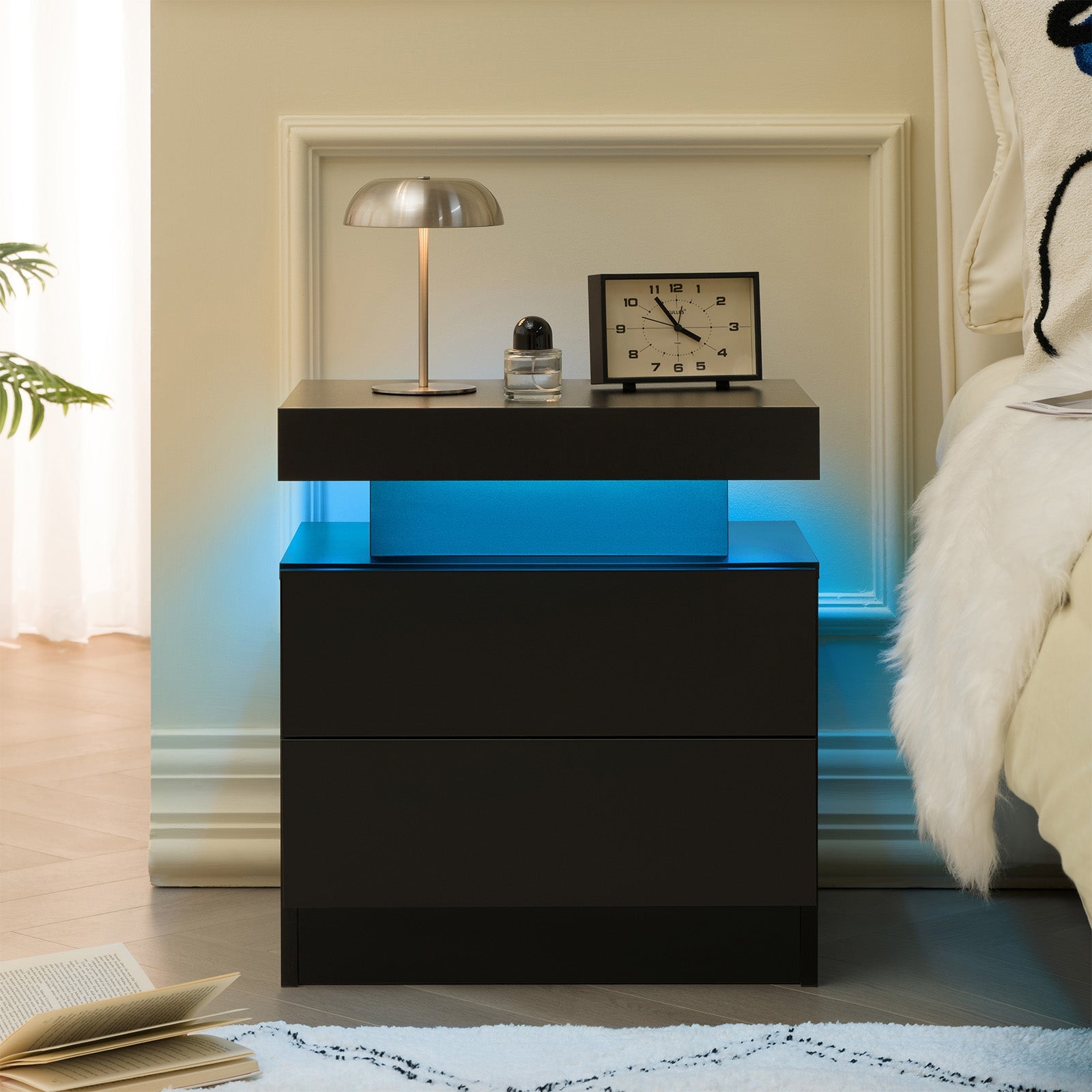 Nightstand LED Bedside Table Cabinet with 2 Drawers