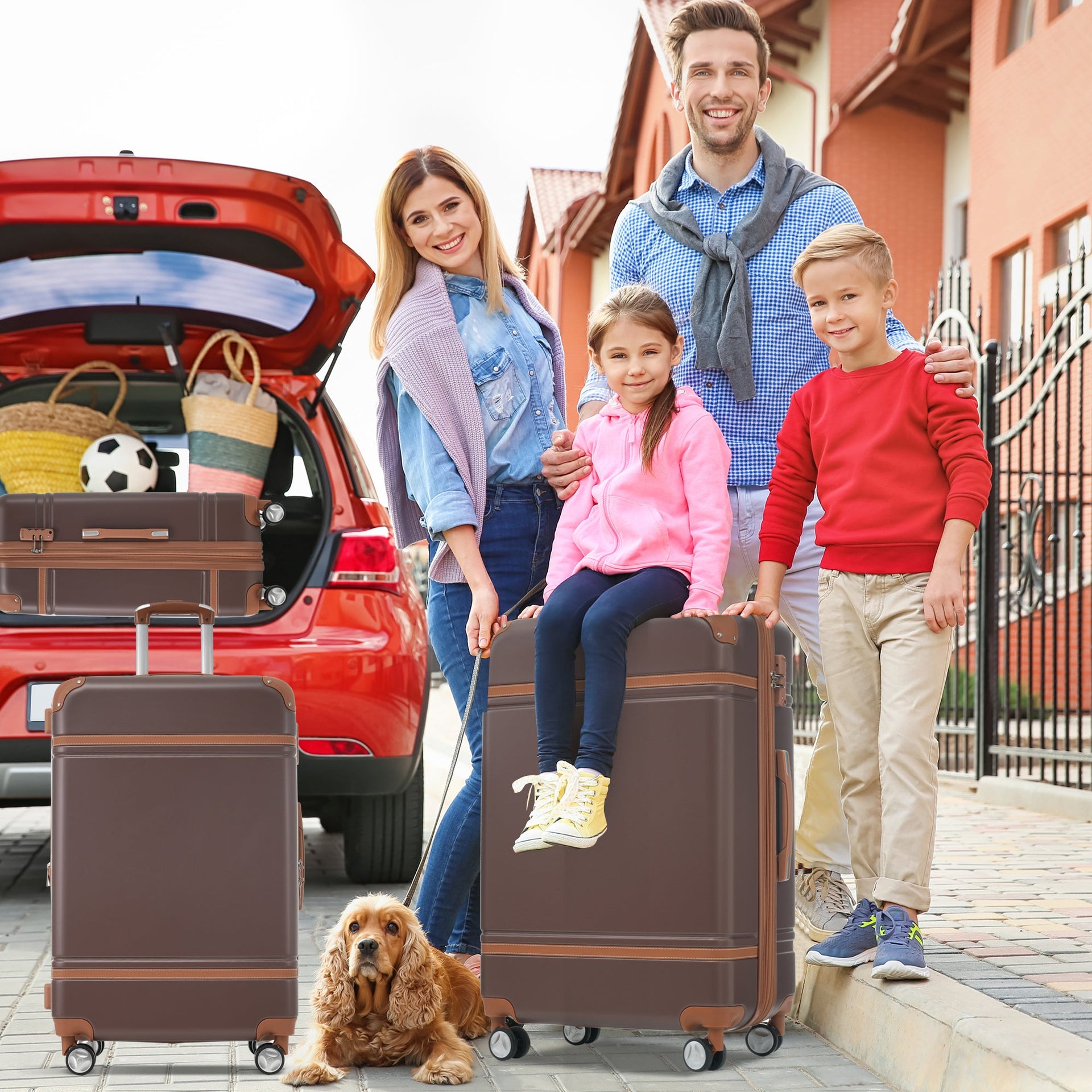 Hardshell Luggage Sets 4 Pieces 20'+24'+28' Luggages and Cosmetic Case Spinner Suitcase with TSA Lock Lightweight