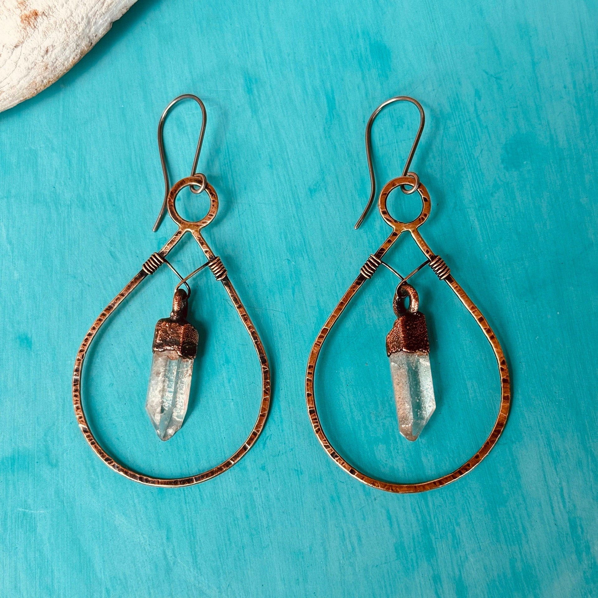 Quartz Earrings - Bronze Boho Hoops | Handmade by Blackbird & Sage