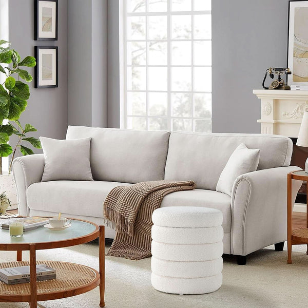 Round Ottoman With Hidden Storage And Cushioned Top