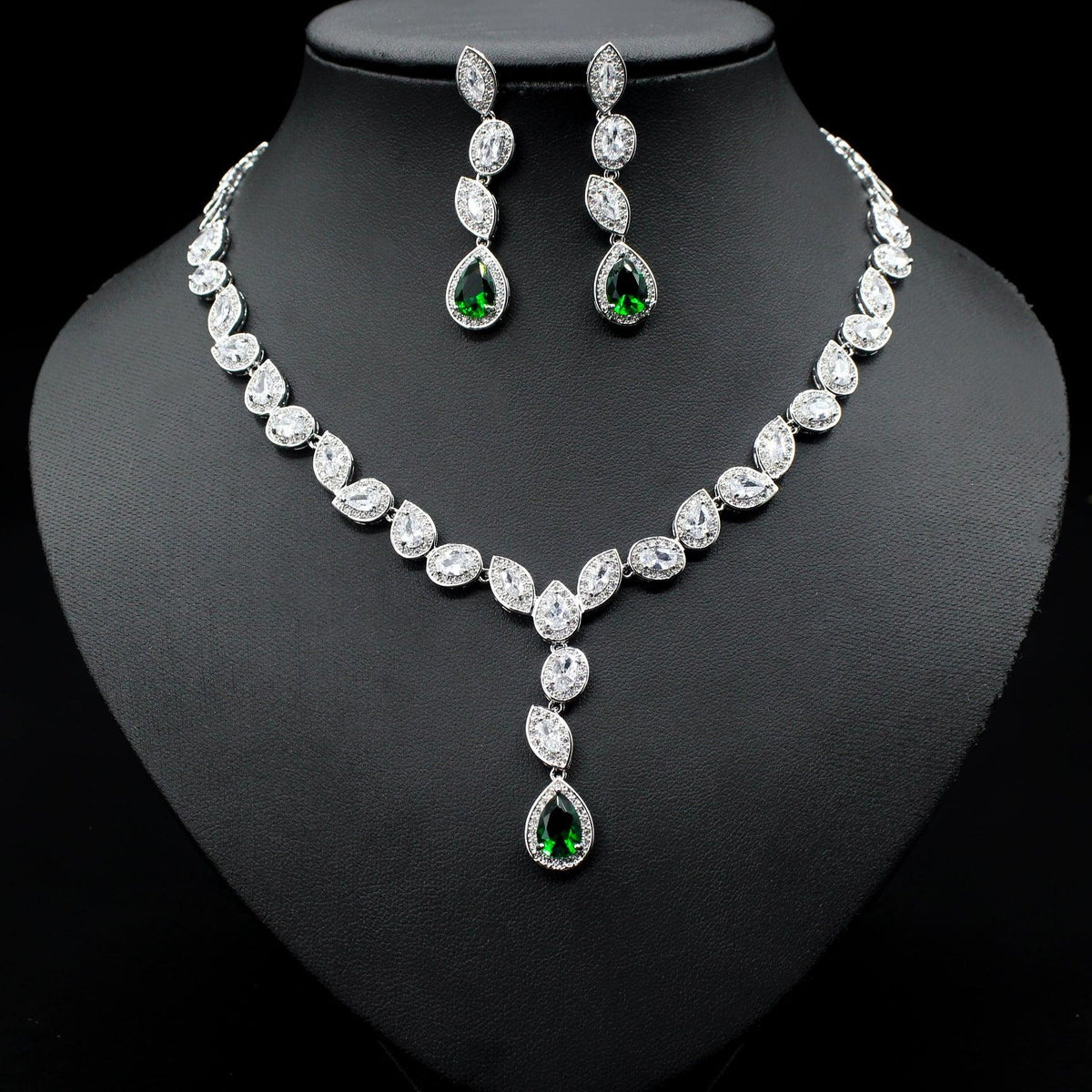 Colorful Zircon Necklace Earrings Set: wedding jewelry set