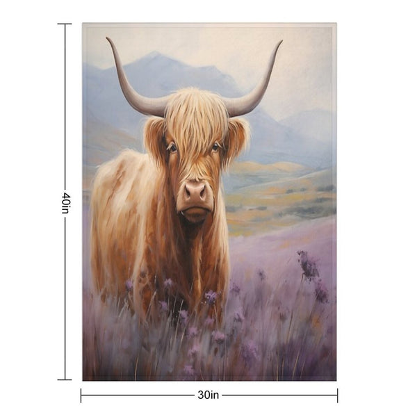 Scottish Highland Cow in Heather Sustainable Throw Blanket