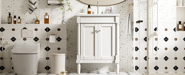 Modern Bathroom Vanity with Top Sink and 2-Tier Large Storage Shelves Cabinet