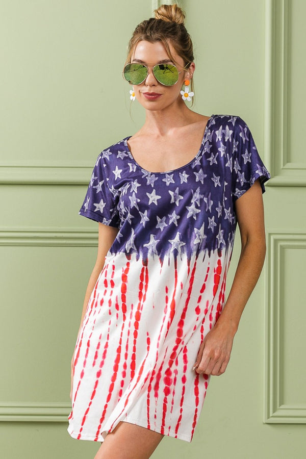 American Flag Theme Tee Dress – Patriotic Flag Tee Dress, American Pride Dress, Summer Flag Dress, Casual Flag Dress, Stylish Tee Dress, Fourth of July Dress, Flag Print Dress