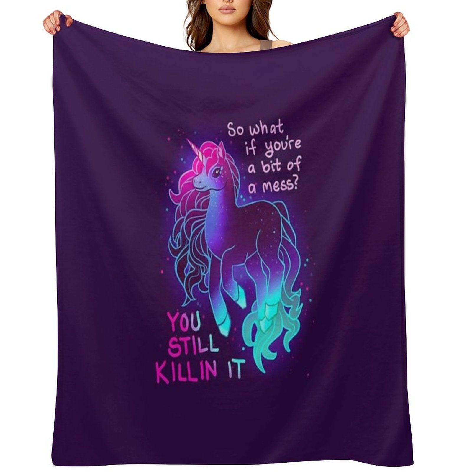 YOU STILL KILLIN IT Neon Unicorn Throw Blanket