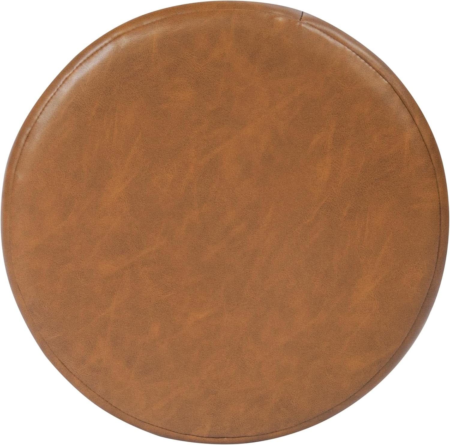 Round Upholstered Faux Leather Ottoman Footrest Camel