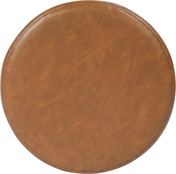 Round Upholstered Faux Leather Ottoman Footrest Camel