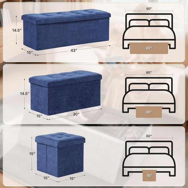 Navy Blue Folding Storage Ottoman Organizer 43Inch