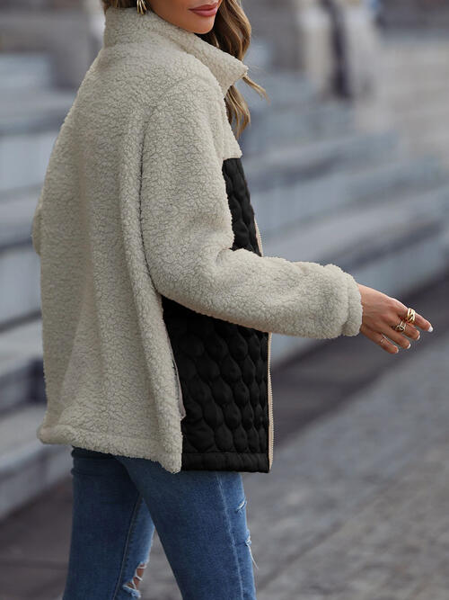 Unique Autumn Leopard Color Block Zip-Up Jacket Trendy Lightweight Jacket with Pockets Charming Winter Jacket