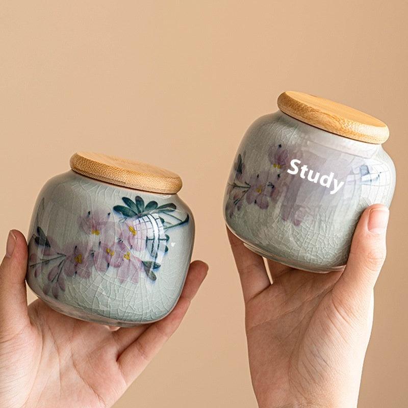 Hand-painted Magnolia Tea Storage Containers and Brocade Bag