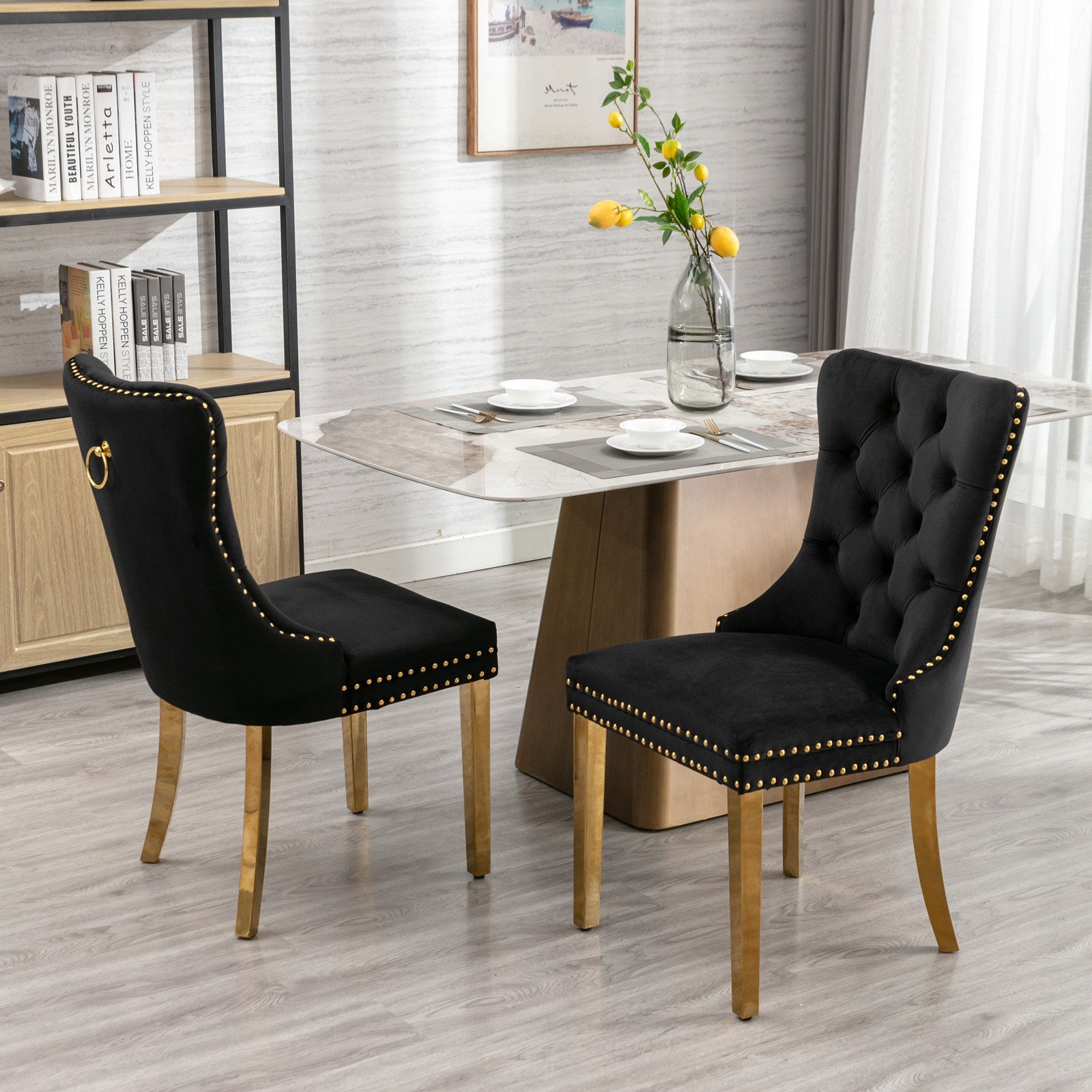 Nikki Collection Modern Tufted Solid Wood Velvet Upholstered Dining Chair with Gold Legs