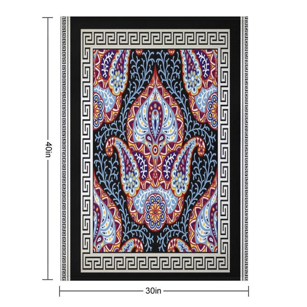 Greek Key Cream White Black Intricate Floral Gift-ready Throw Blanket