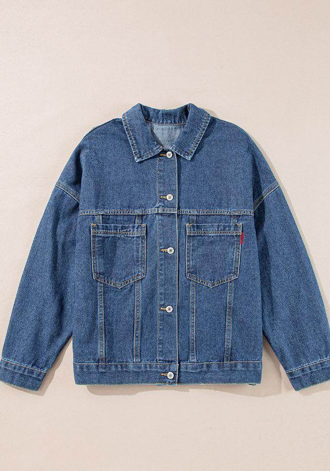Stylish Pocketed Button Up Denim Jacket for Women