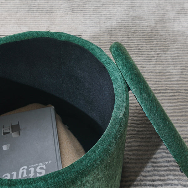 2-Piece Round Chenille Storage Ottoman Set with Drum Stool and MDF Desktop Panel