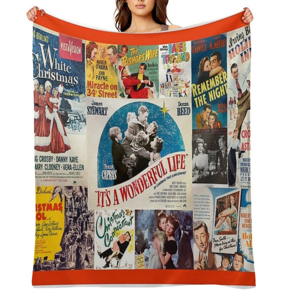 Classic Christmas Movies Retro Greeting Cards, Puzzle for Classic Movie Fans of 'It's A Wonderful Life,' White Christmas' And Multi-functional Throw Blanket