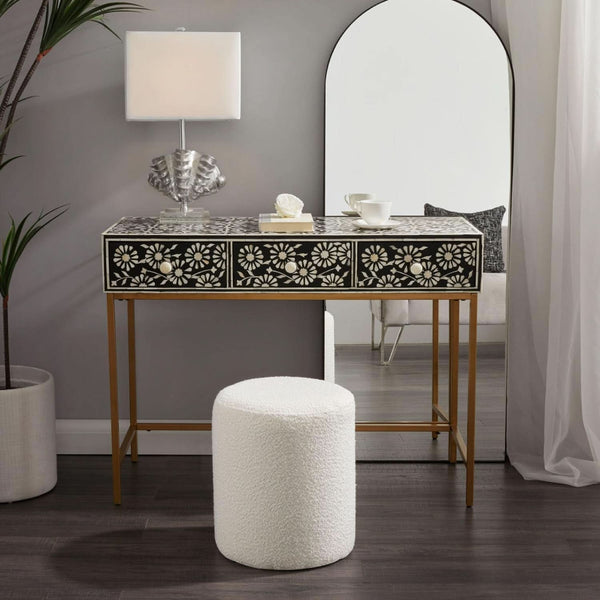 Round Velveteen Upholstered Ottoman With Padded Seat