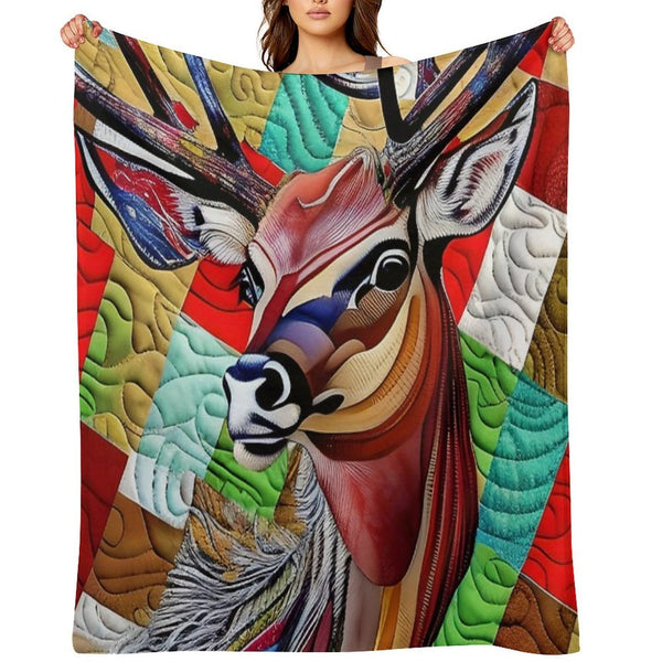 Beautiful Buck Deer Simulated Quilt Pattern Sustainable Throw Blanket