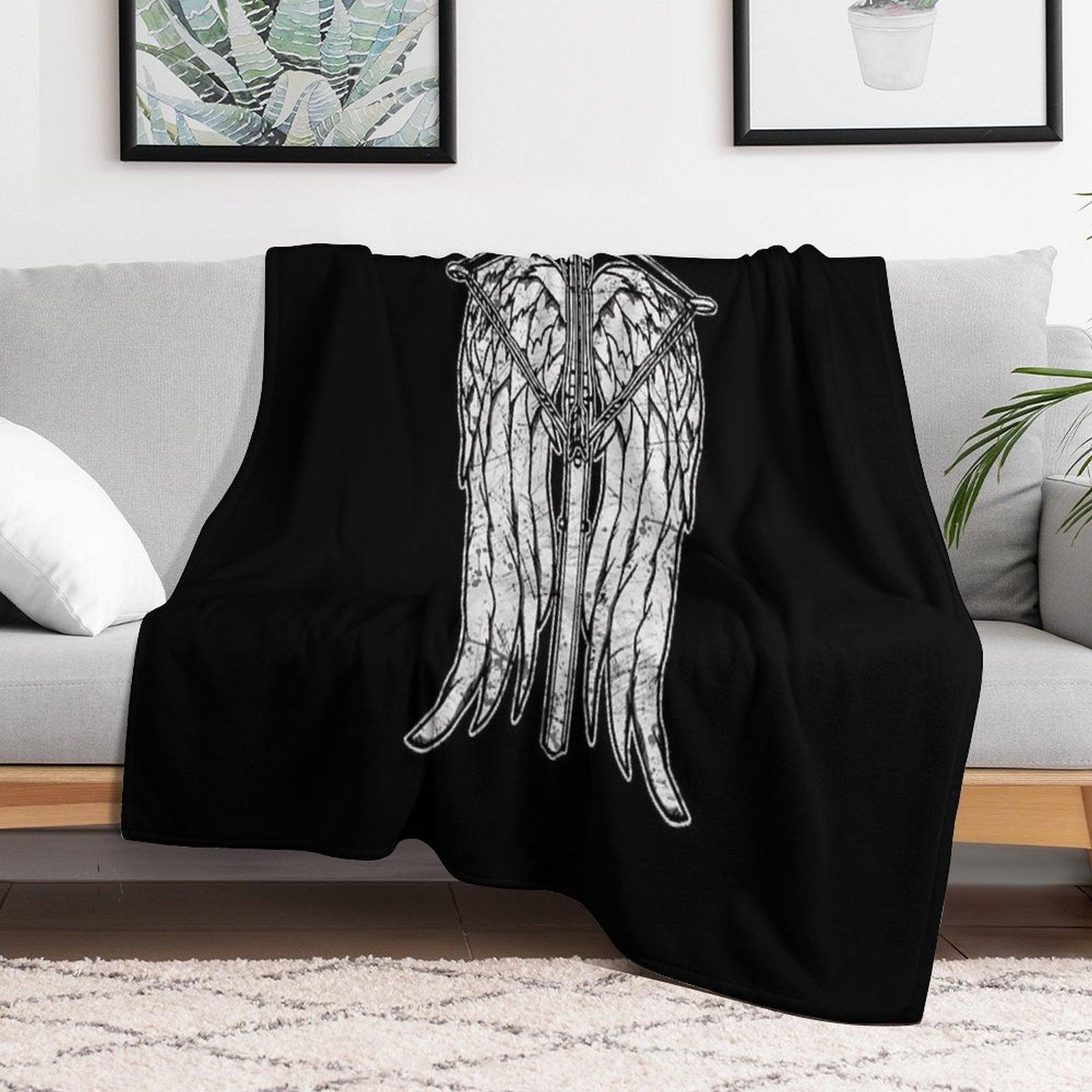 Angel Wings And Crossbow (Dirty) Throw Blanket
