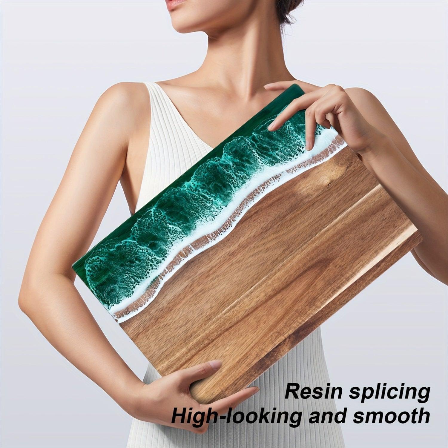 Acacia Wood Resin Wave Cutting Board Ocean River Serving Tray 46x23cm