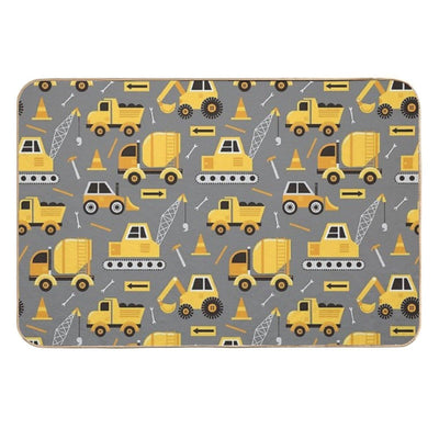Construction Trucks on Gray  Easy Maintenance Bath Mat