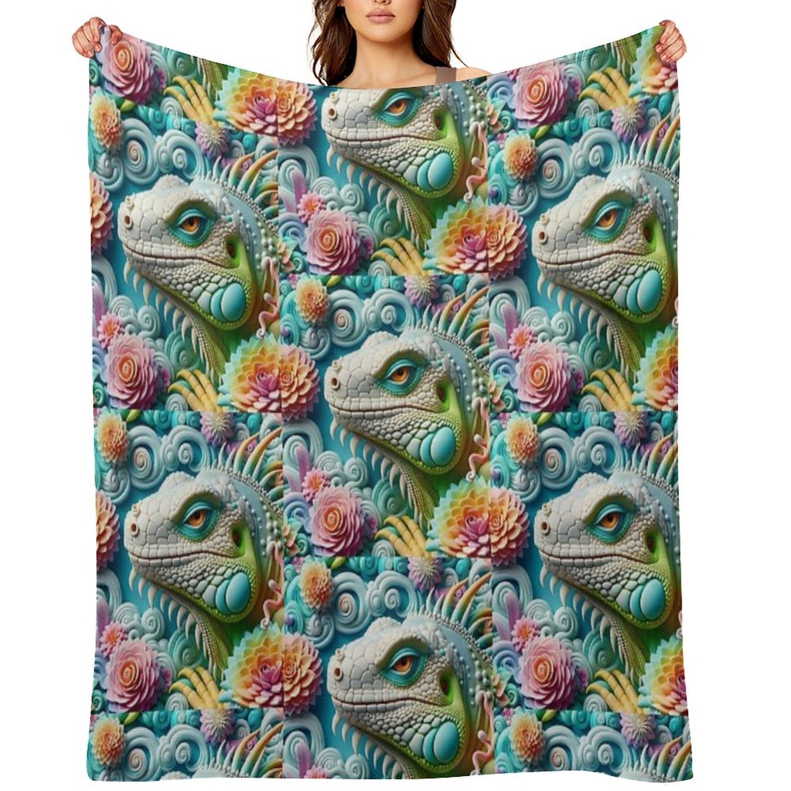 3D Iguana Machine-washable Throw Blanket