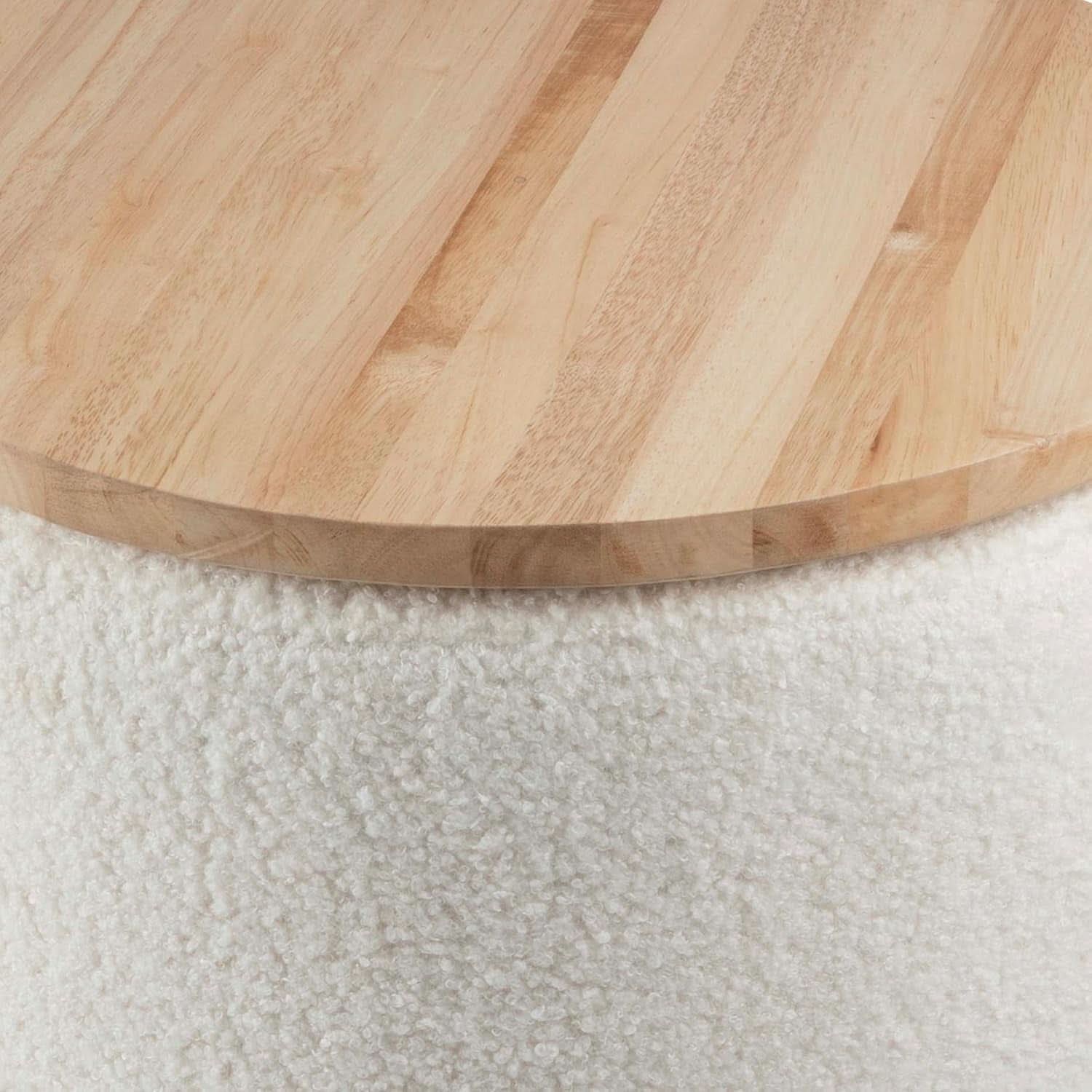 Cream Textured Storage Ottoman Removable Lid Walnut