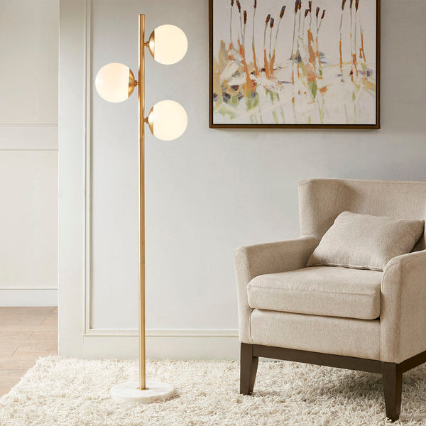 3-Globe Light Floor Lamp with Marble Base BLAKHOM