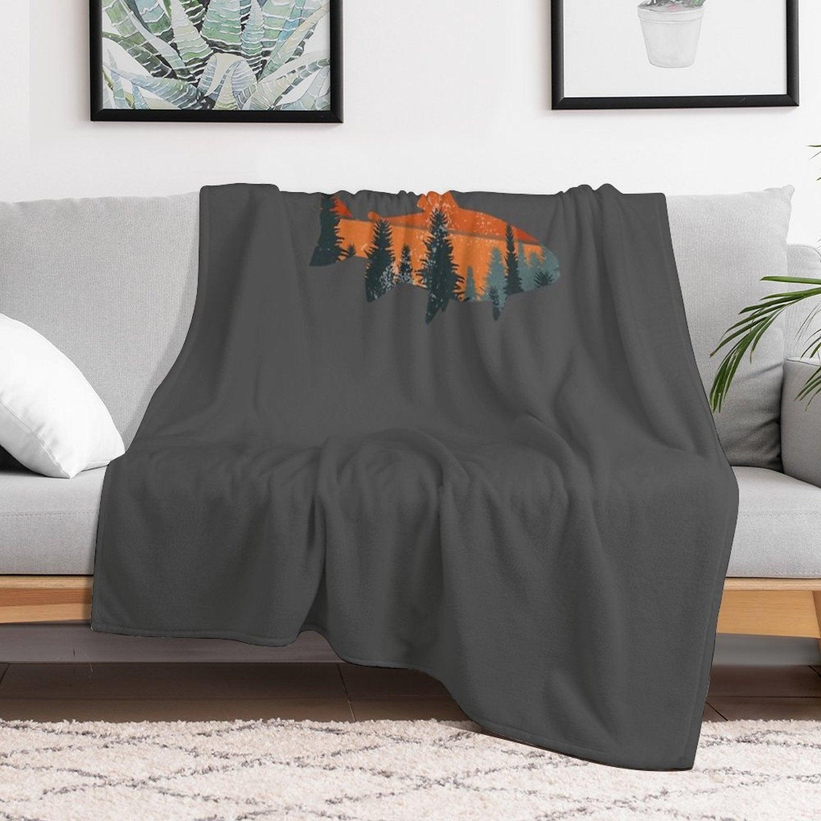 Trout Fly Fishing Nature Outdoor Fisherman Gift Throw Blanket