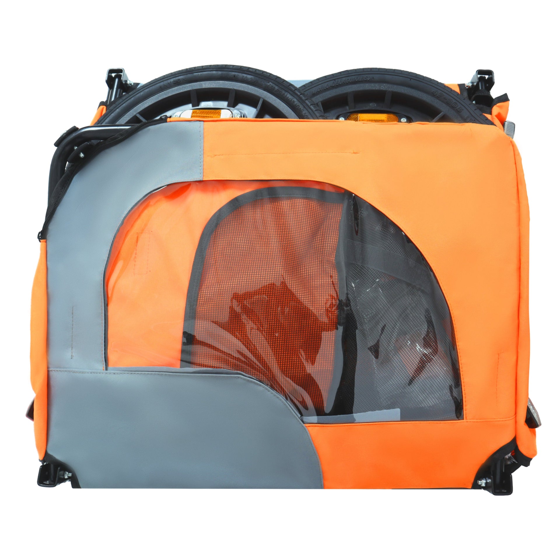 Outdoor Heavy Duty Collapsible Pet Bike Trailer with 16-Inch All-Terrain Wheels & Universal Hitch – Foldable Dog/Cargo Carrier Cart for Bicycles, orange