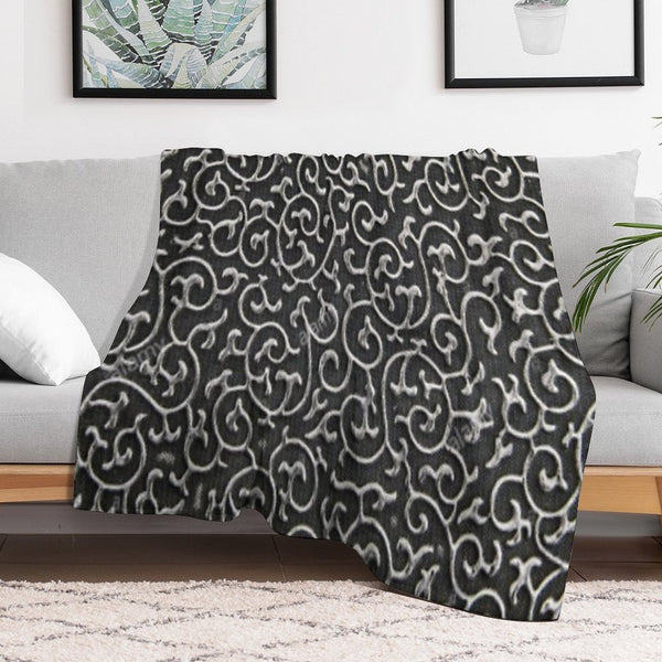 Fabric Design with Black Background Sustainable Throw Blanket