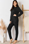 Basic Bae Full Size Ribbed Round Neck High-Low Slit Top Set - Black / 3XL